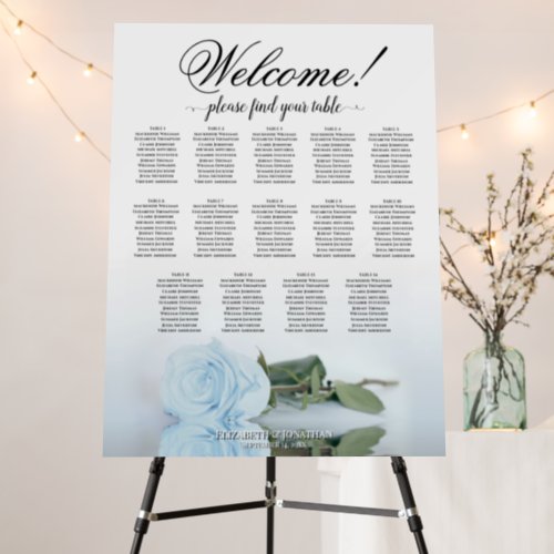 Welcome 14 Table Dusty Blue Rose Seating Chart Foam Board