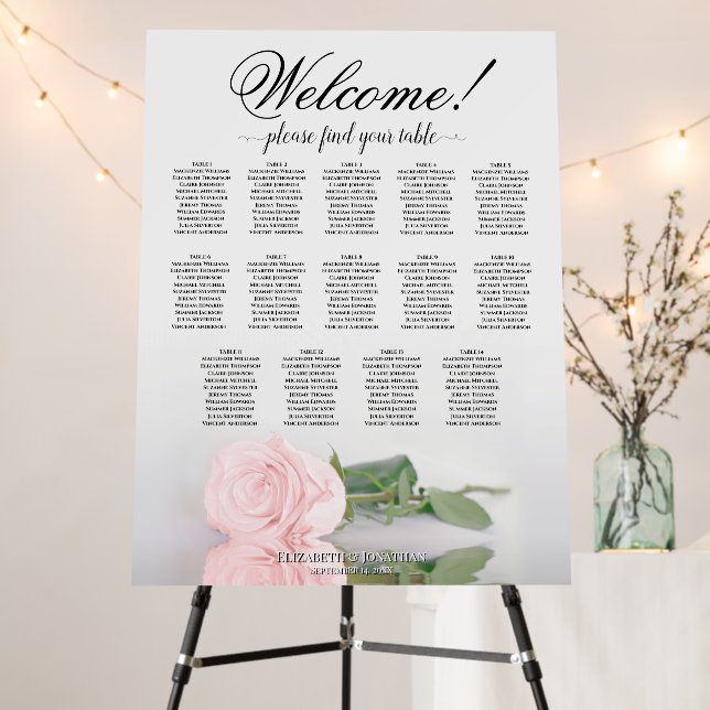 Welcome! 14 Table Elegant Pink Rose Seating Foam Board (In Situ (Stand))