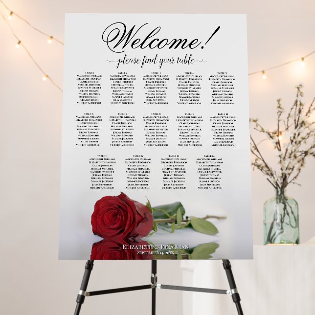 Welcome! 14 Table Elegant Red Rose Seating Foam Board (In Situ (Stand))