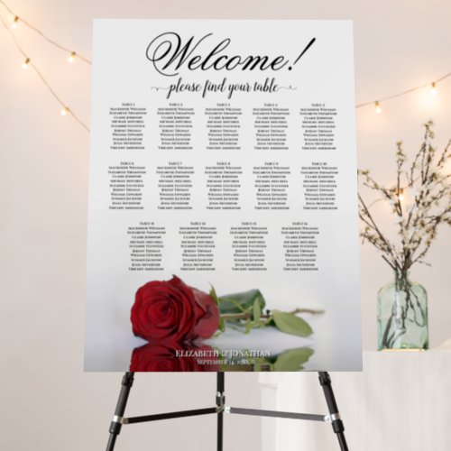 Welcome 14 Table Elegant Red Rose Seating Foam Board