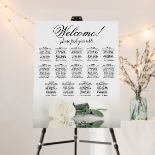 Welcome! 14 Table Elegant White Rose Seating Chart Foam Board