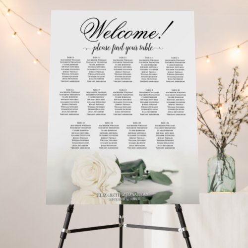 Welcome 14 Table Elegant White Rose Seating Chart Foam Board