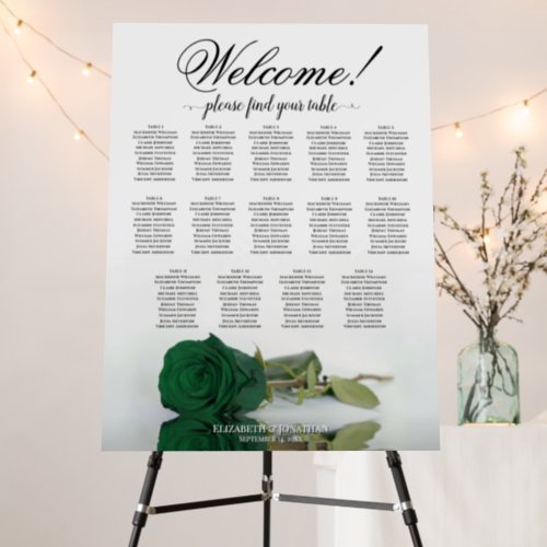 Welcome 14 Table Emerald Green Rose Seating Chart Foam Board