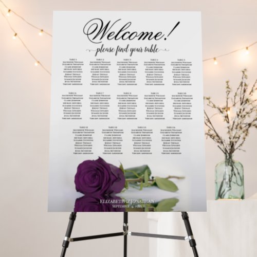 Welcome 14 Table Plum Purple Rose Seating Chart Foam Board