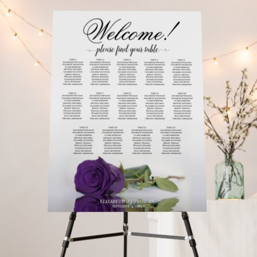 Welcome 14 Table Royal Purple Rose Seating Chart Foam Board