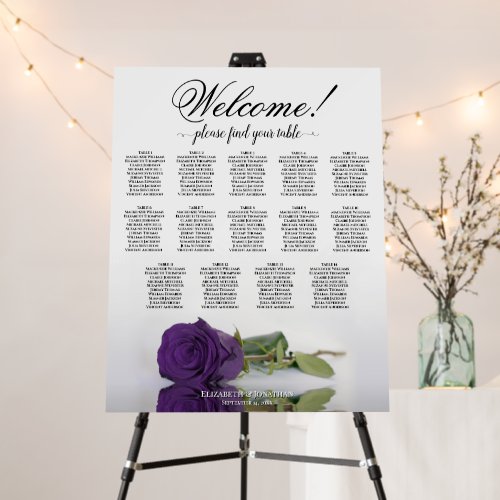 Welcome! 14 Table Royal Purple Rose Seating Chart Foam Board