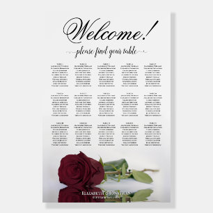 Welcome! 15 Table Burgundy Rose Seating Chart Foam Board