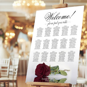 Welcome! 15 Table Burgundy Rose Seating Chart Foam Board
