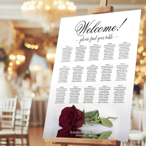 Welcome 15 Table Burgundy Rose Seating Chart Foam Board