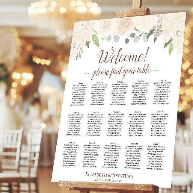 Welcome! 15 Table Champagne Floral Seating Chart Foam Board (On Stand at Reception)