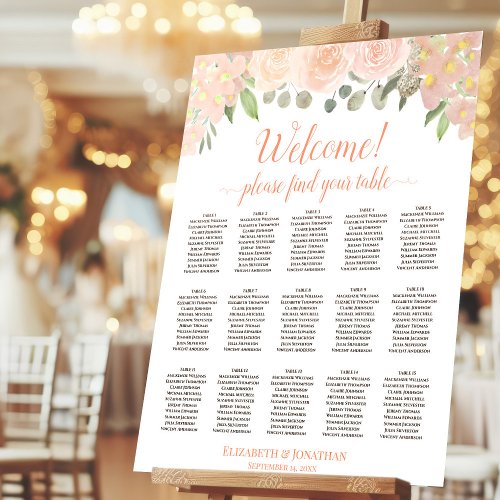 Welcome 15 Table Coral Peach Floral Seating Chart Foam Board