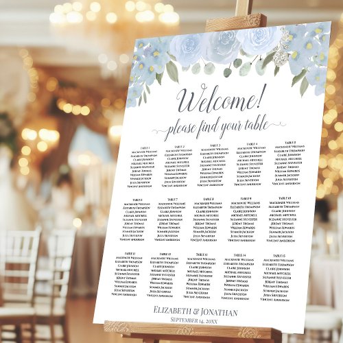 Welcome 15 Table Dusty Blue Floral Seating Chart Foam Board
