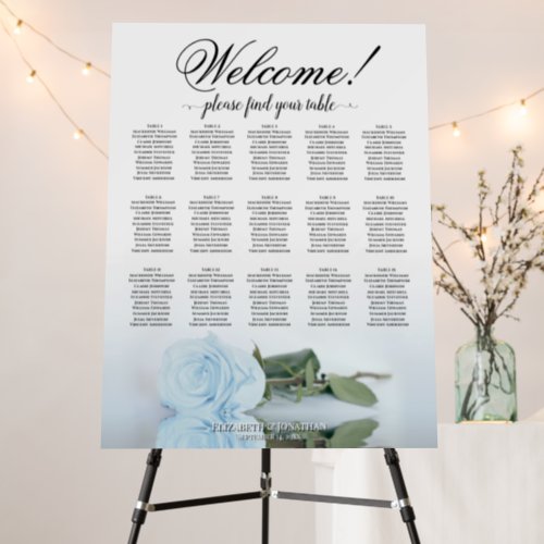 Welcome 15 Table Dusty Blue Rose Seating Chart Foam Board