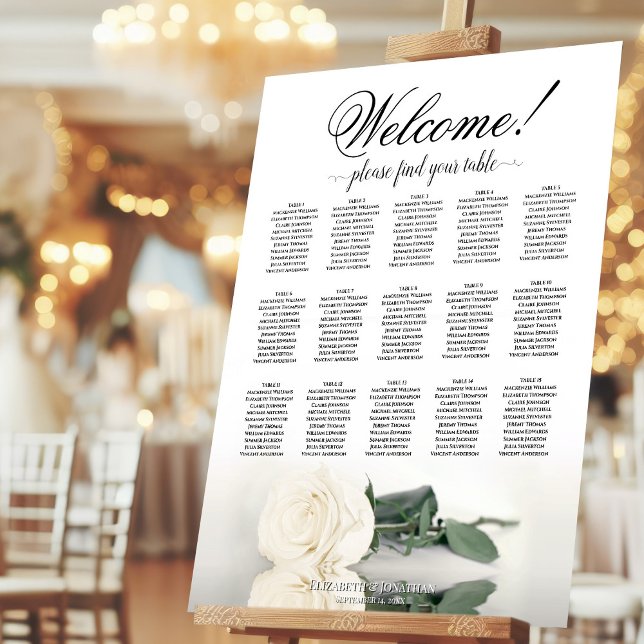 Welcome! 15 Table Elegant White Rose Seating Chart Foam Board (Creator Uploaded)