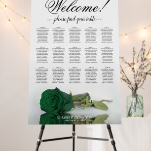 Welcome! 15 Table Emerald Green Rose Seating Chart Foam Board