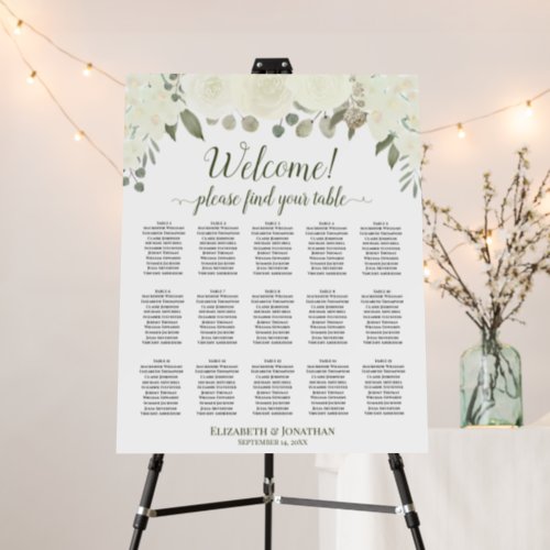 Welcome 15 Table Ivory White Floral Seating Chart Foam Board
