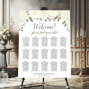 Welcome! 15 Table Ivory White Floral Seating Chart Foam Board