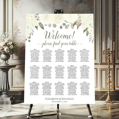 Welcome 15 Table Ivory White Floral Seating Chart Foam Board