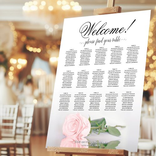 Welcome 15 Table Pink Rose Wedding Seating Chart Foam Board