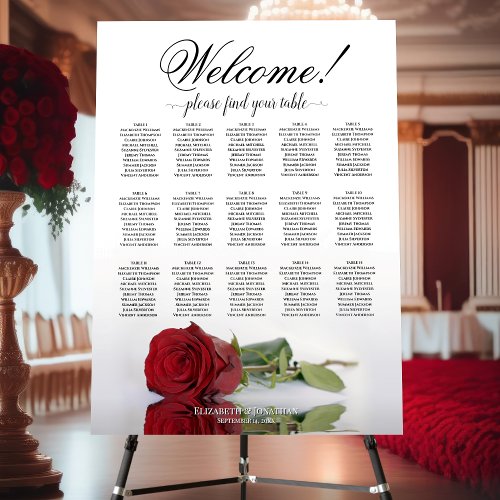 Welcome 15 Table Red Rose Wedding Seating Chart Foam Board