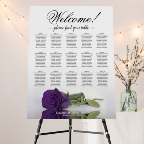 Welcome 15 Table Royal Purple Rose Seating Chart Foam Board