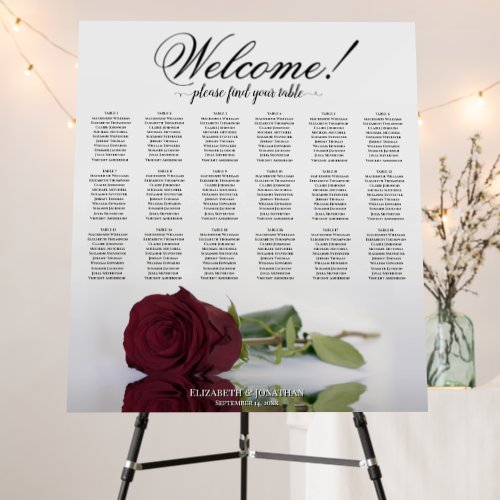 Welcome 18 Table Burgundy Rose Seating Chart Foam Board