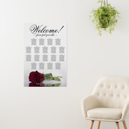 Welcome! 18 Table Burgundy Rose Seating Chart Foam Board