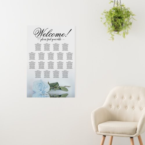 Welcome! 18 Table Dusty Blue Rose Seating Chart Foam Board