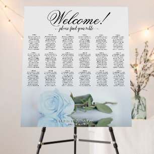 Welcome! 18 Table Dusty Blue Rose Seating Chart Foam Board