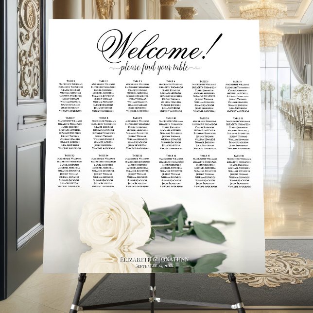 Welcome! 18 Table Elegant White Rose Seating Chart Foam Board (Creator Uploaded)