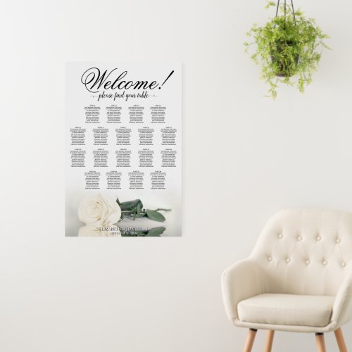 Welcome! 18 Table Elegant White Rose Seating Chart Foam Board