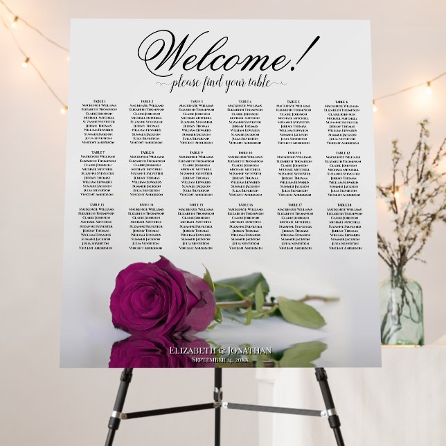 Welcome 18 Table Magenta Berry Rose Seating Chart Foam Board (In Situ (Stand))