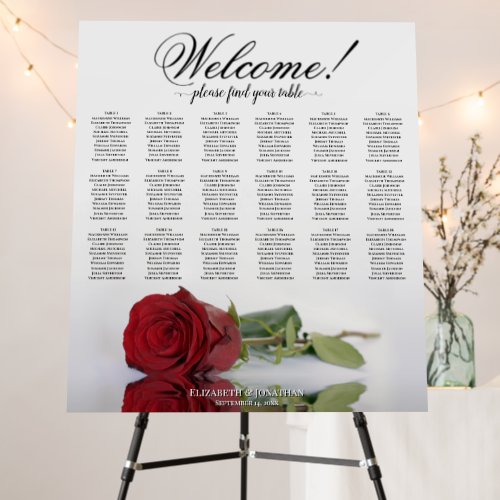 Welcome 18 Table Red Rose Wedding Seating Chart Foam Board