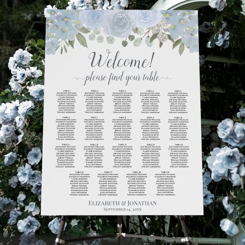 Welcome 19 Table Dusty Blue Floral Seating Chart Foam Board
