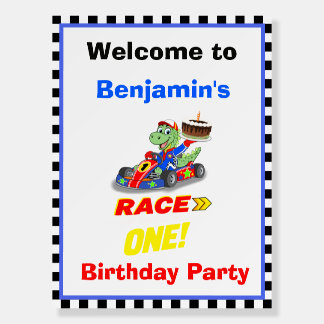 Welcome 1st Birthday Dinosaur Race Car Ready Set Foam Board