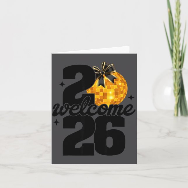 Welcome 2026 Happy New Year Disco Ball And Coquett Card (Front)