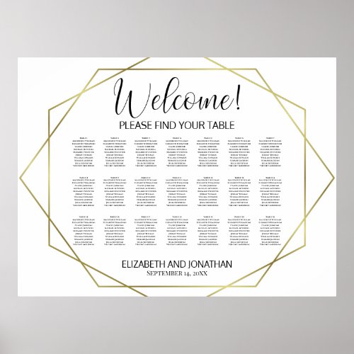 Welcome! 21 Table Gold Geometric Seating Chart
