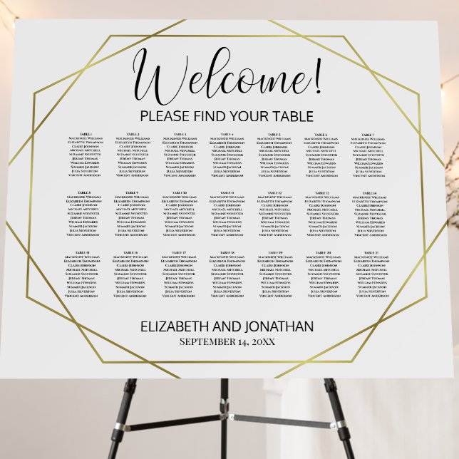 Welcome! 21 Table Gold Geometric Seating Chart Foam Board (In Situ (Stand))