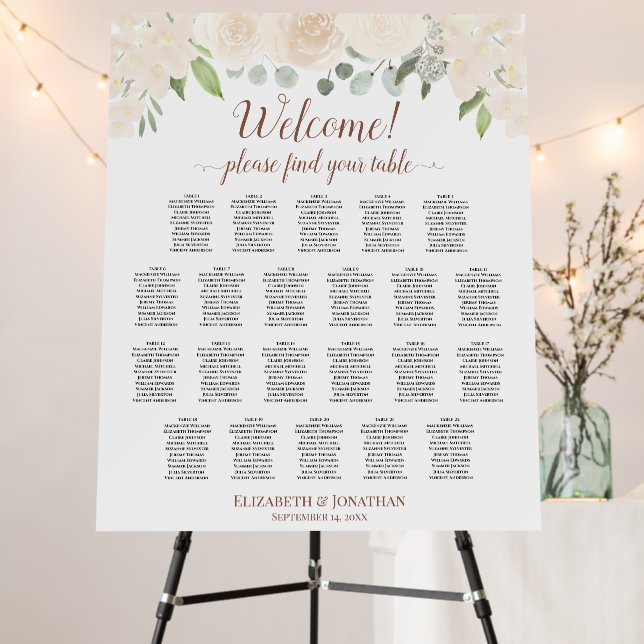 Welcome! 22 Table Champagne Floral Seating Chart Foam Board (In Situ (Stand))