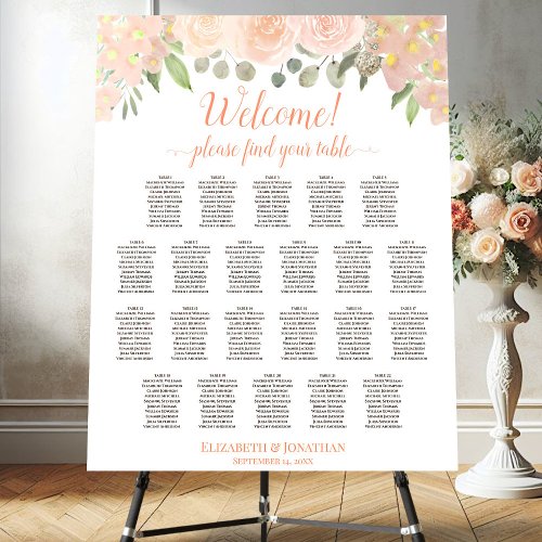 Welcome 22 Table Coral Peach Floral Seating Chart Foam Board