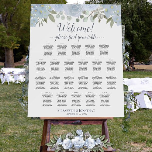 Welcome 22 Table Dusty Blue Floral Seating Chart Foam Board