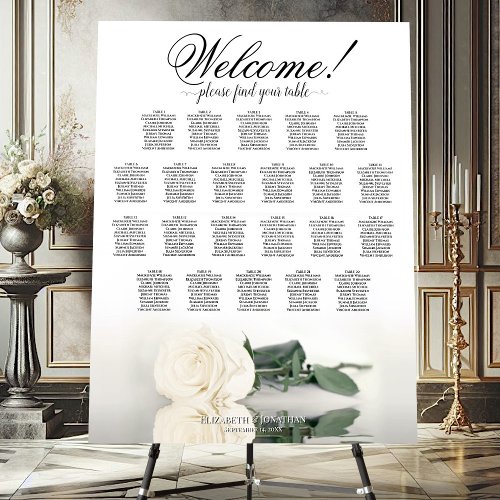 Welcome! 22 Table Elegant White Rose Seating Chart Foam Board