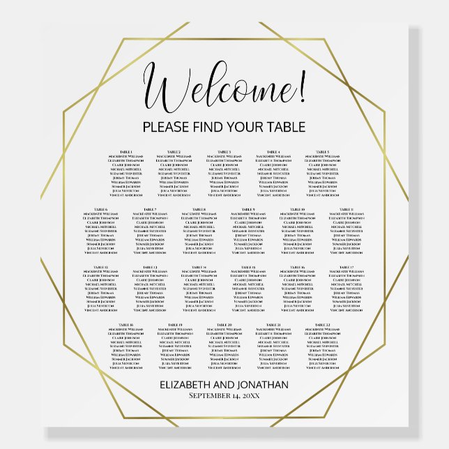 Welcome! 22 Table Geometric Gold Seating Chart Foam Board (Front)