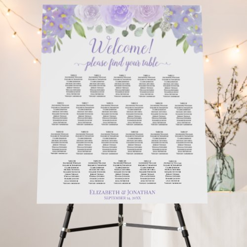 Welcome 22 Table Lavender Floral Seating Chart Foam Board