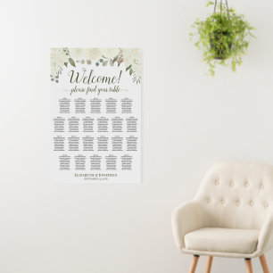 Welcome! 22 Table White & Sage Roses Seating Chart Foam Board