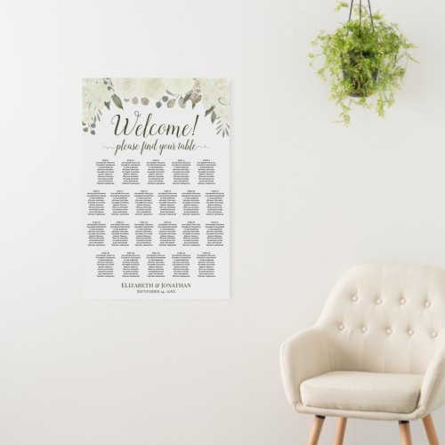 Welcome! 22 Table White &amp; Sage Roses Seating Chart Foam Board