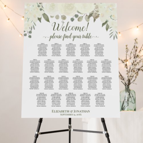 Welcome 22 Table White  Sage Roses Seating Chart Foam Board