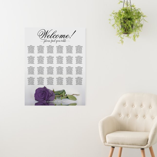 Welcome! 24 Table Amethyst Rose Seating Chart Foam Board (In Situ (Wall))