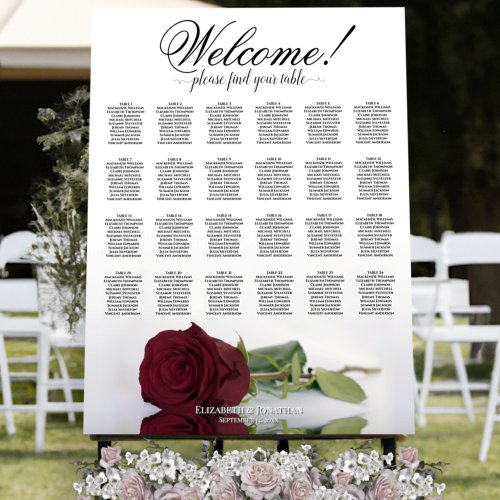 Welcome 24 Table Burgundy Rose Seating Chart Foam Board