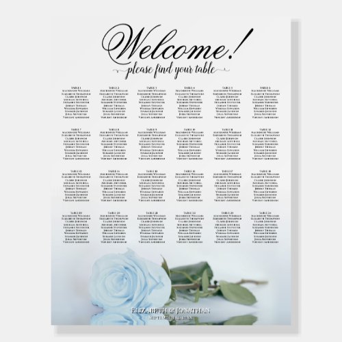 Welcome 24 Table Dusty Blue Rose Seating Chart Foam Board